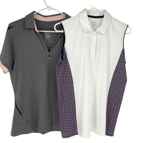 Kate Lord Womens Performance Golf Polo Shirts Gray & White Size Medium