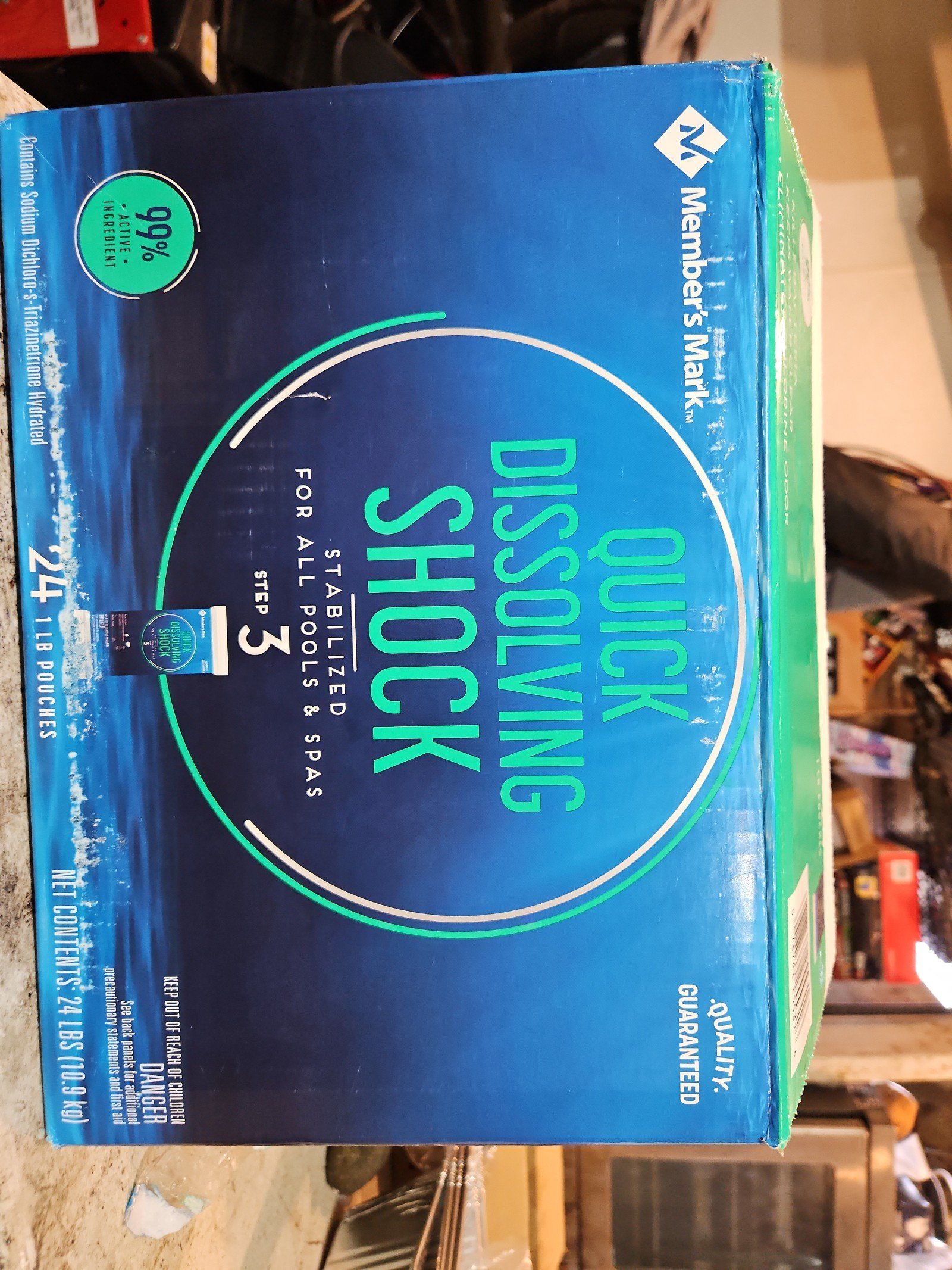 Quick dissolving pool shock 24 1 lb bags.