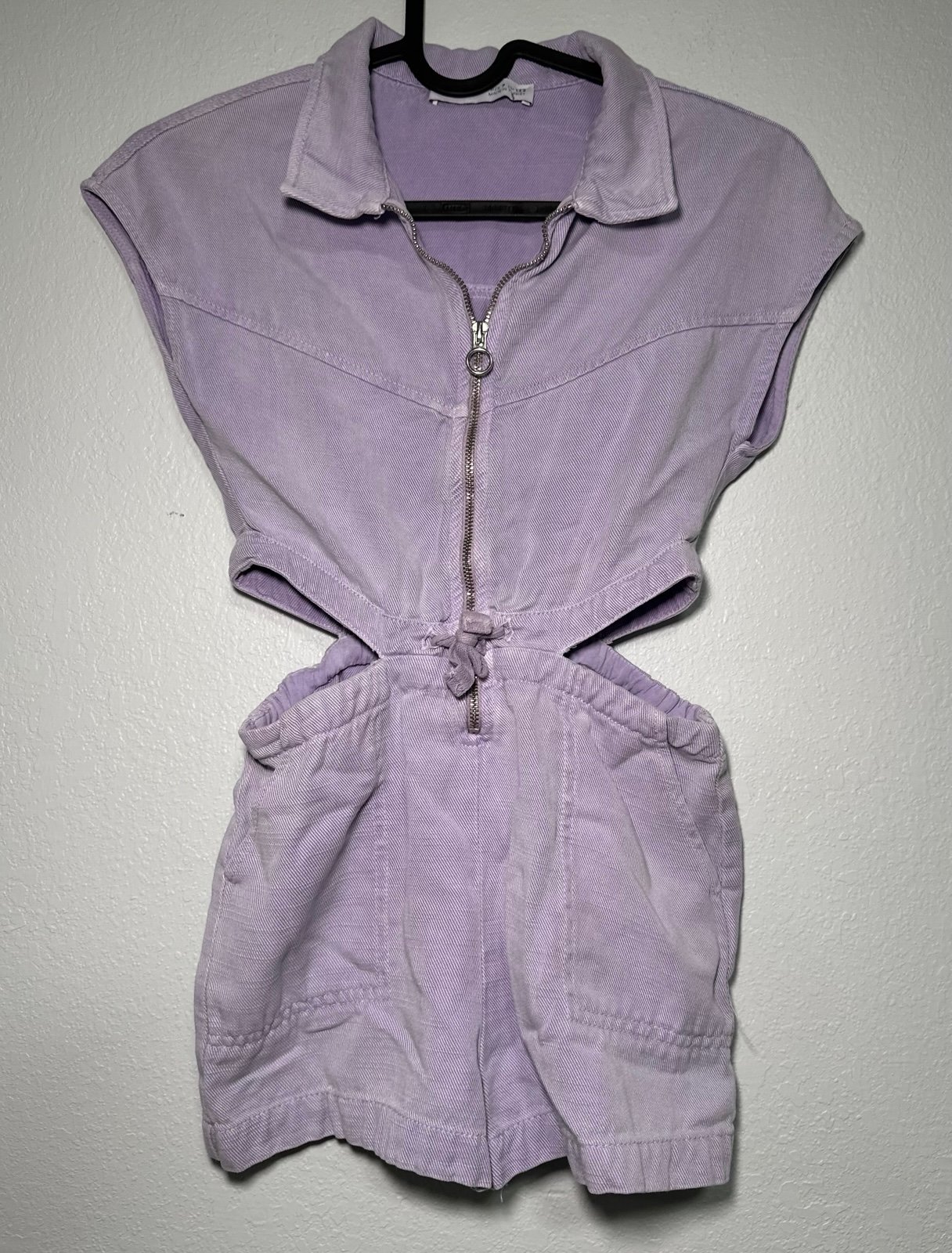 Zara kids Lavender Zip-Up Romper Short denim jumpsuit with shirt collar sz 7
