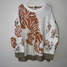 Anthropologie Tiger Print Pilcro Sweater White Burnt Orange Women’s Size Medium