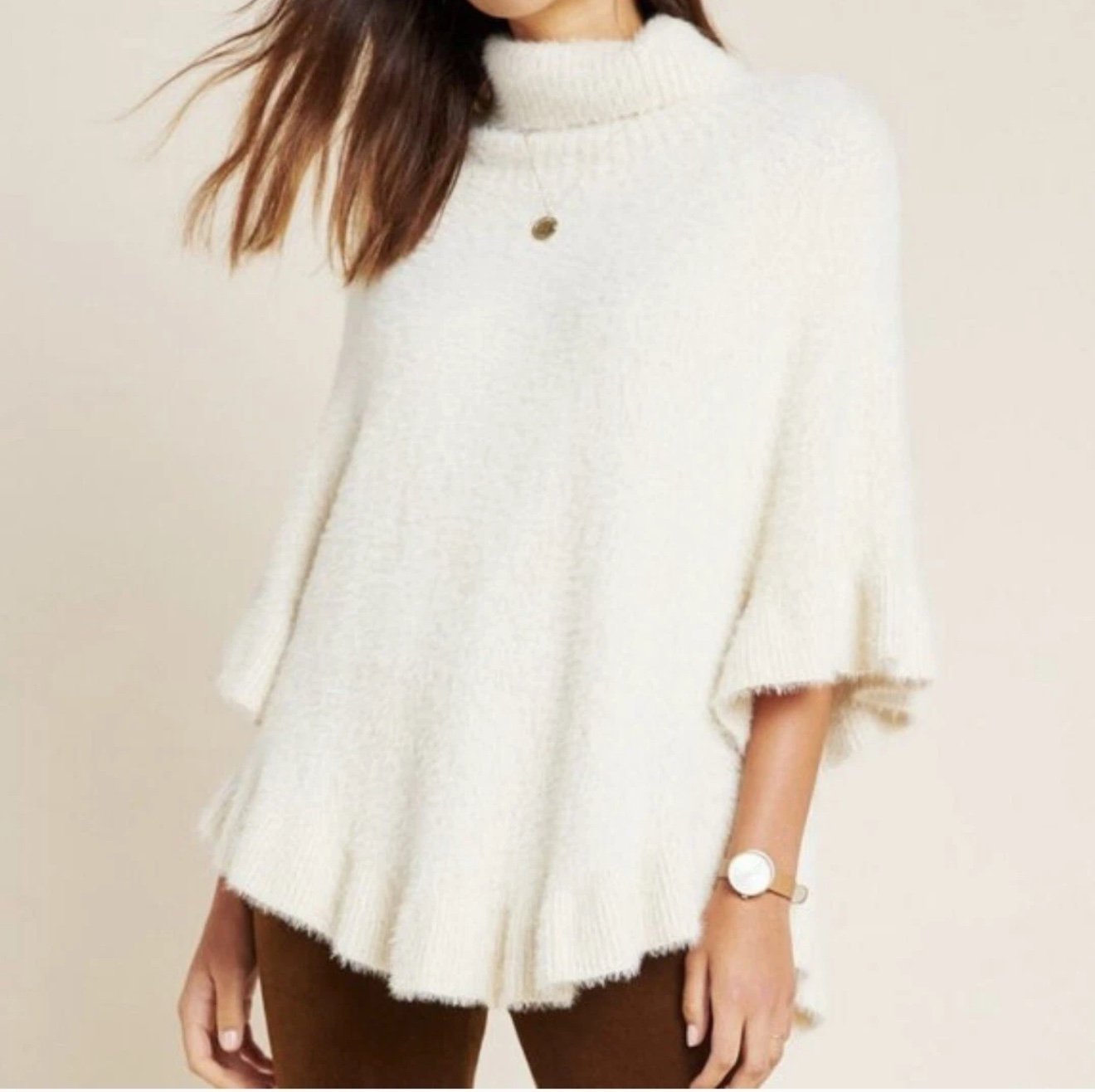 Anthropologie Akemi + Kin Falling Snow White Cream Eyelash Fuzzy Sweater O/S