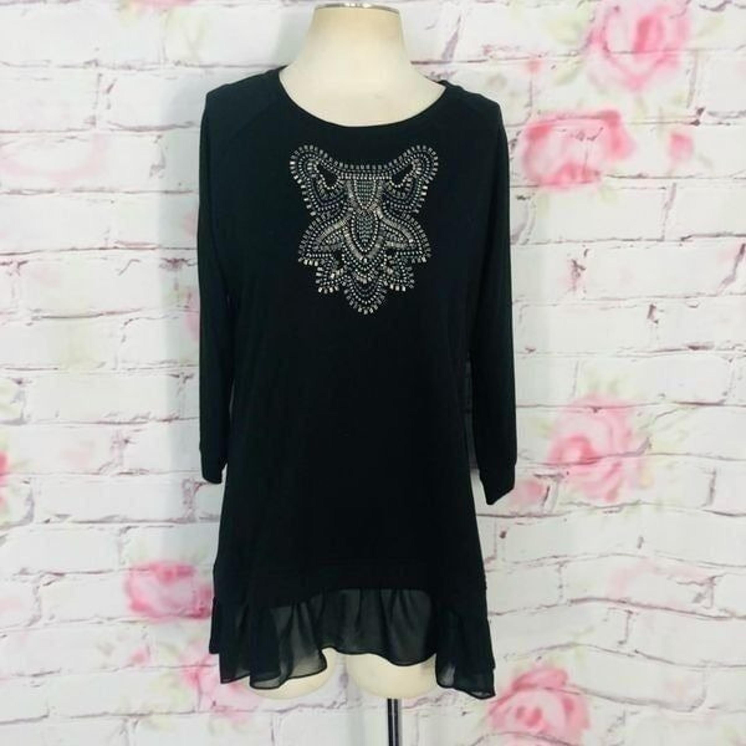 Logo lavish beaded faux layered 3/4 sleeve blouse