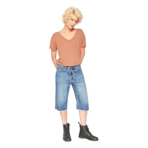 Free People X Sandrine Rose Jean Shorts Jorts Bermuda Hi-Rise Distressed 28