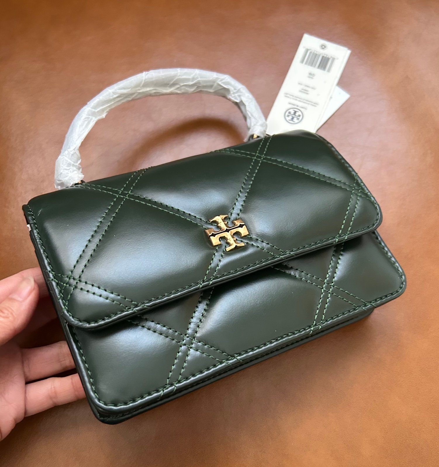 Tory Burch Kira Diamond Quilt Leather Mini Top Handle Chain Wallet