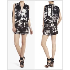 BCBGMAXAZRIA Black Combo River Draped Romper LS9C224/M371 Size XS