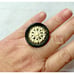carved Bakelite Vtg Ring white compass rose on black chunky segmented stretchy