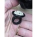 carved Bakelite Vtg Ring white compass rose on black chunky segmented stretchy