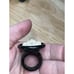 carved Bakelite Vtg Ring white compass rose on black chunky segmented stretchy
