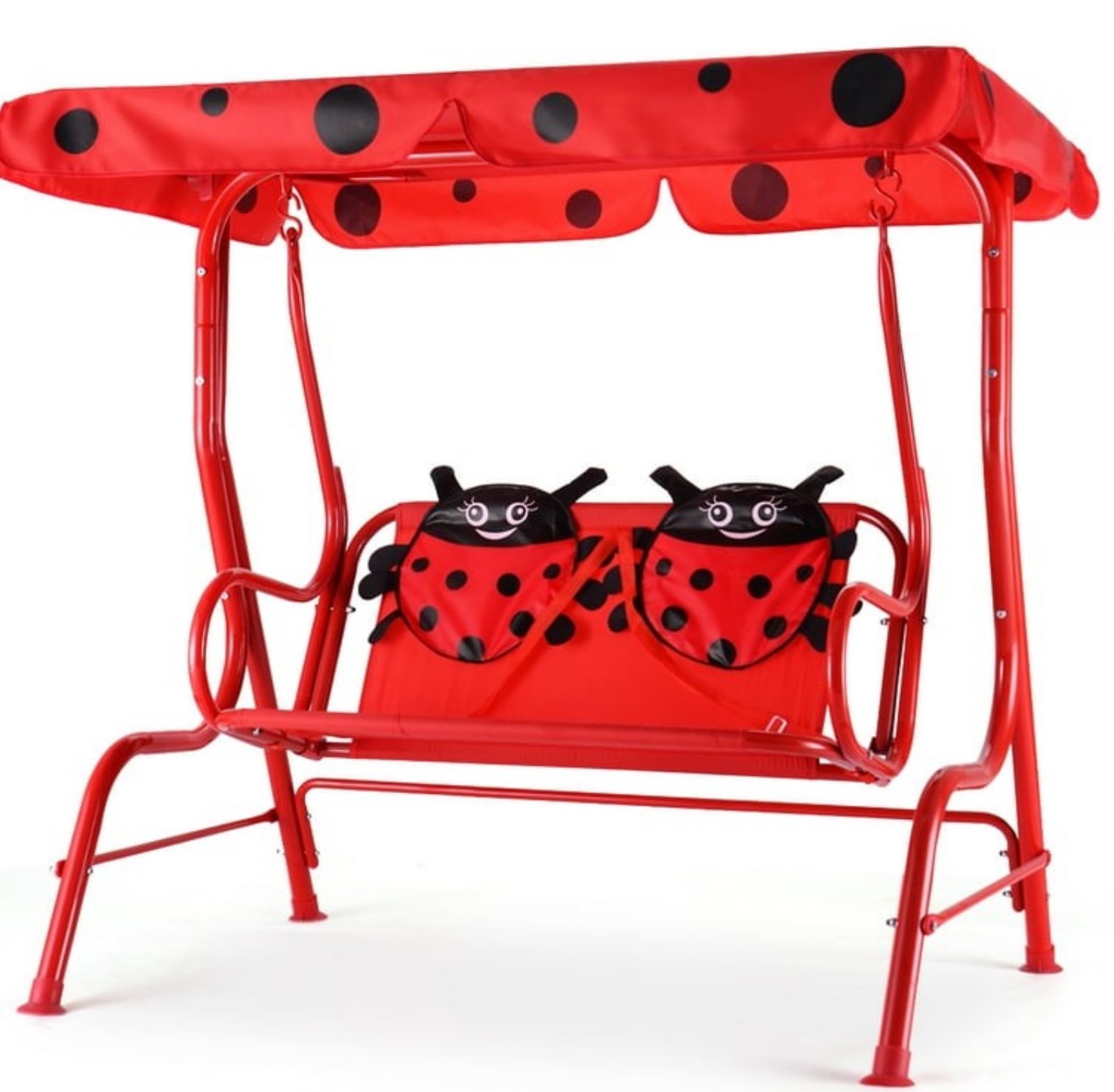 Kids Patio Swing Chair Children Porch Bench Canopy 2 Person Yard Furniture Red