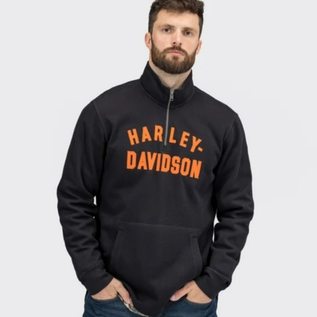 Harley Davidson men's Racer front 1/4 zip black sweater pullover