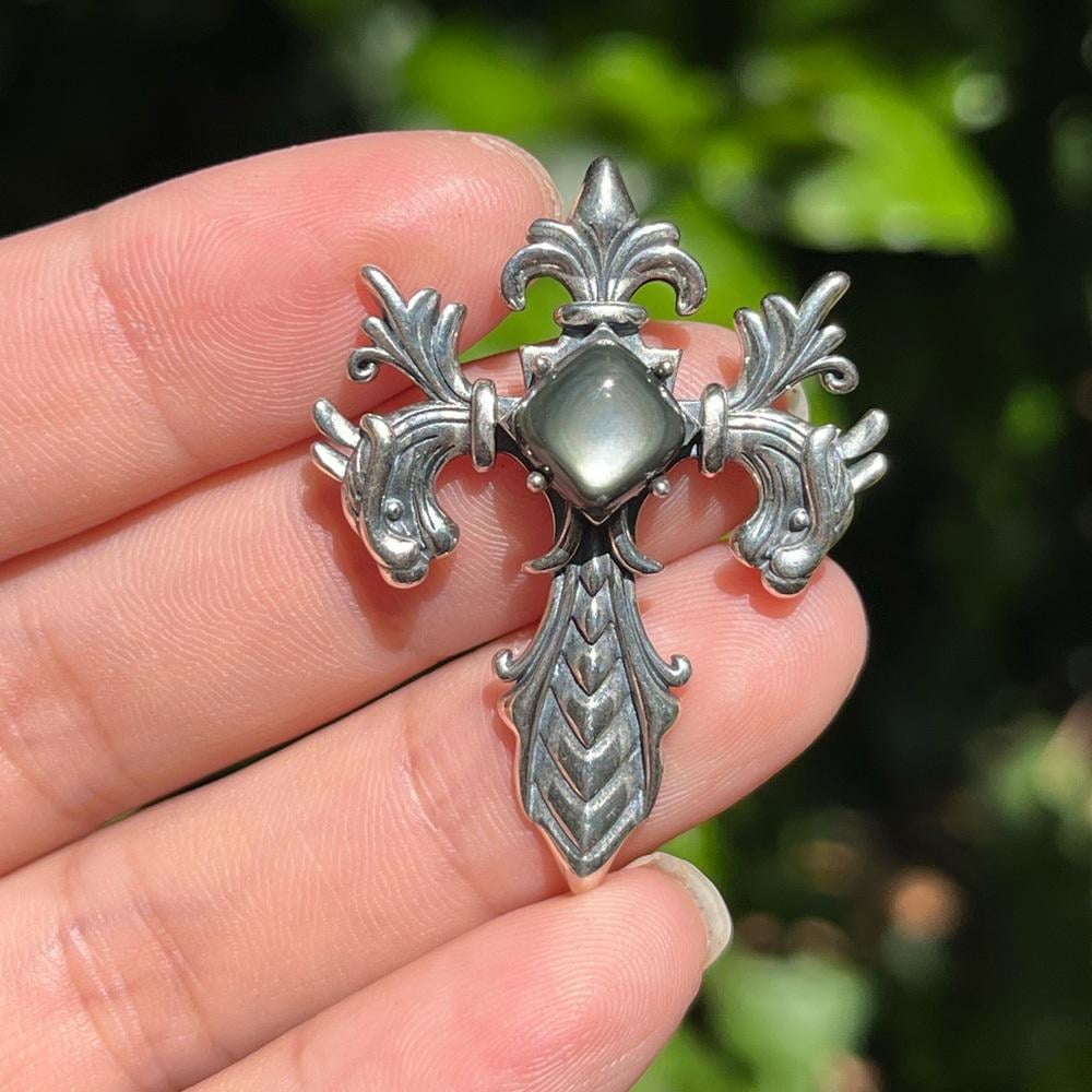 Solid Sterling‎ silver Mother of Pearl Cross Pendant