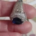 Size 7 blue sapphire labculture diamond 925 sterling ring