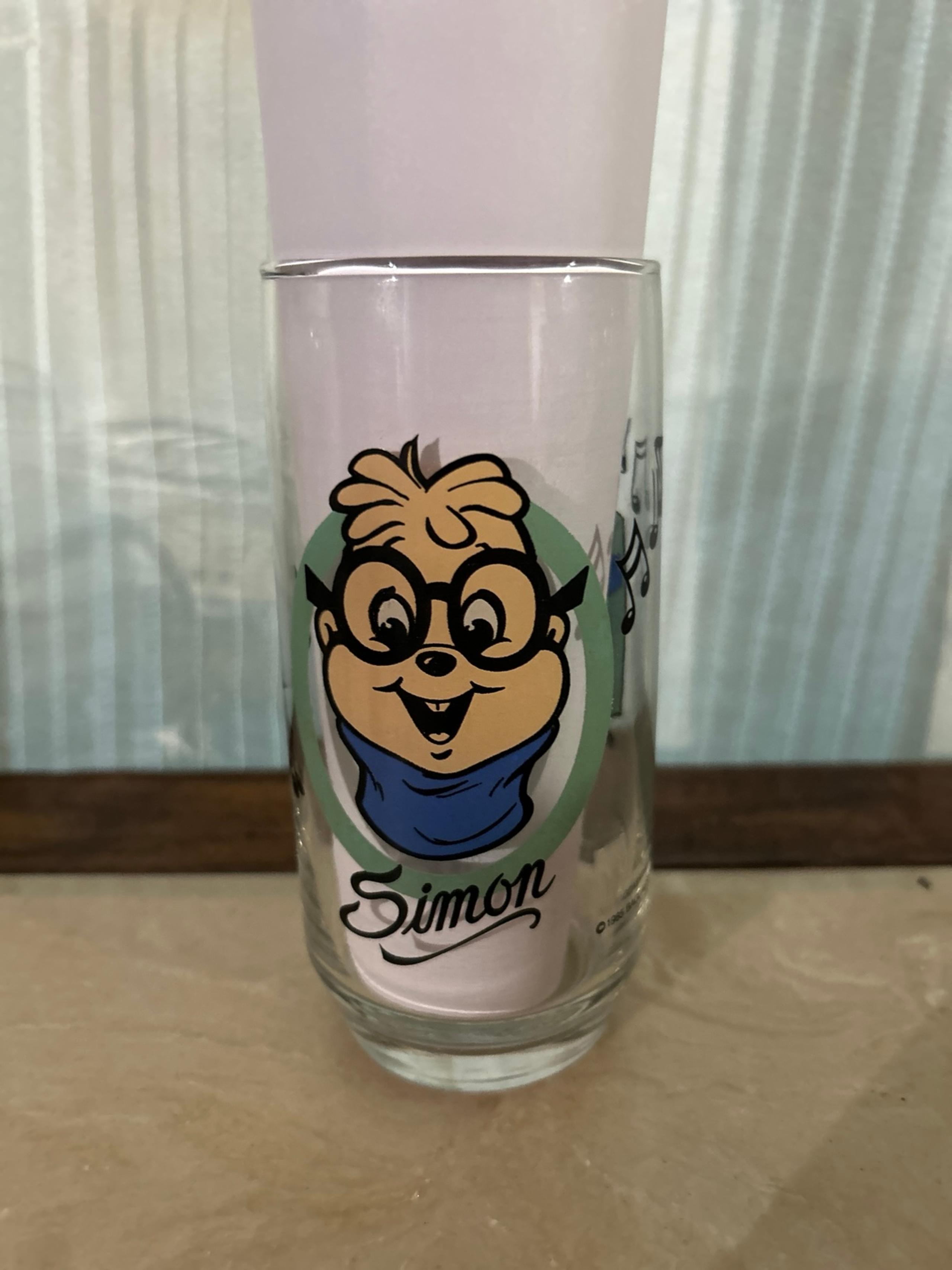 Vintage 1985 Alvin Chipmunks cartoon Simon  collectible Drink Glass