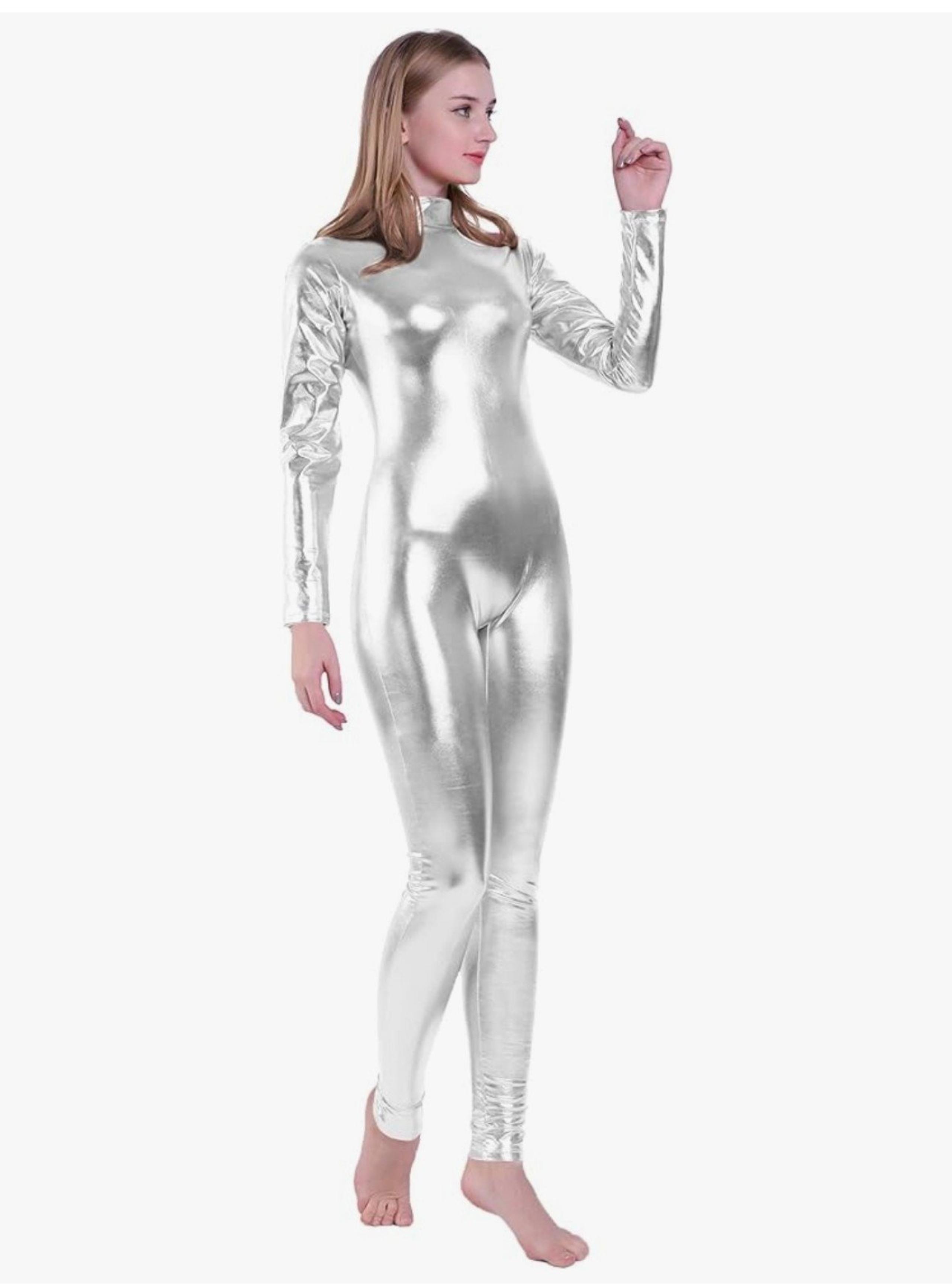 Kepblom Shiny Metallic Unitard Turtleneck Long Sleeve Footless Zentai Suit