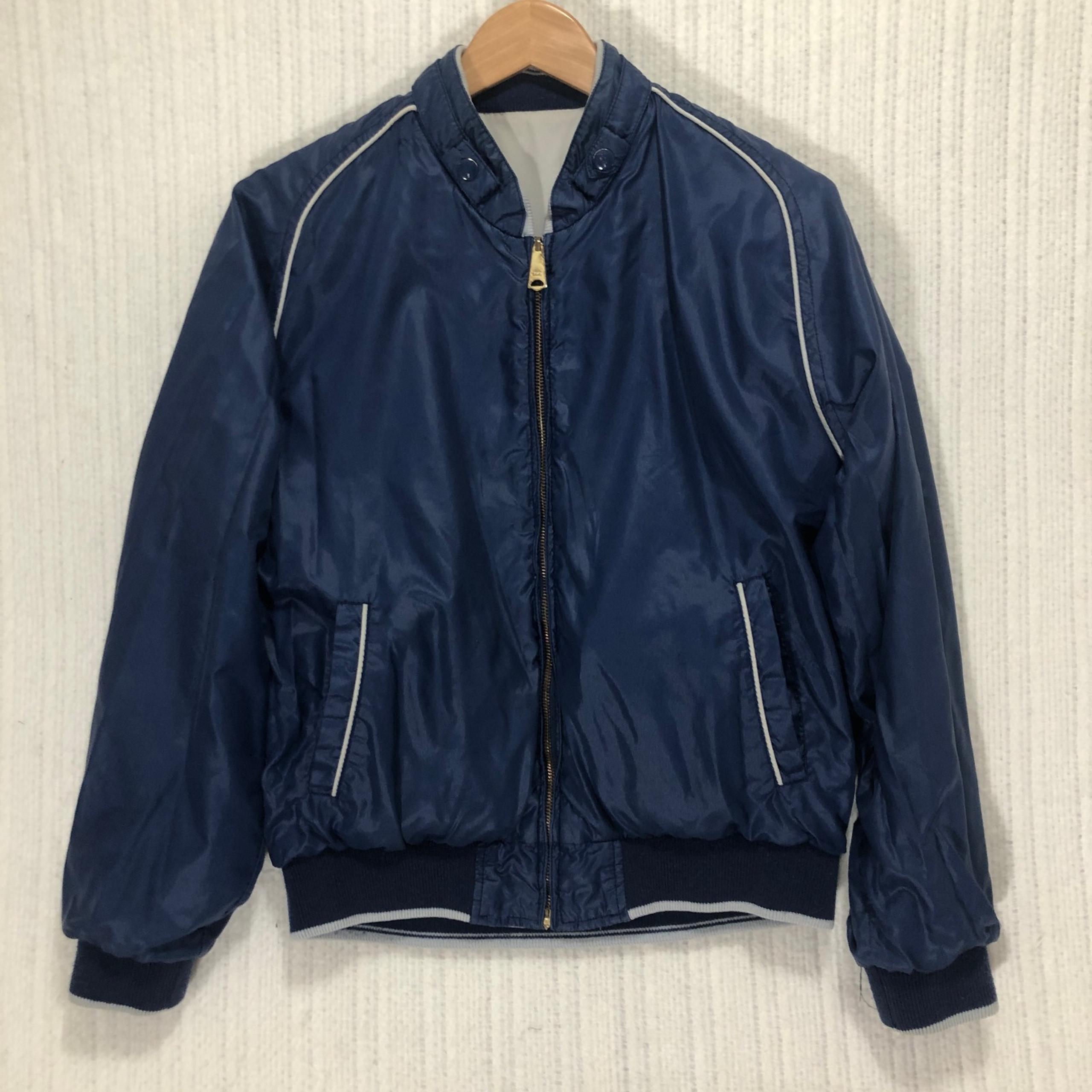 Reversible Bomber Jacket Full Zip Windbreaker Navy Blue White Trim Size M
