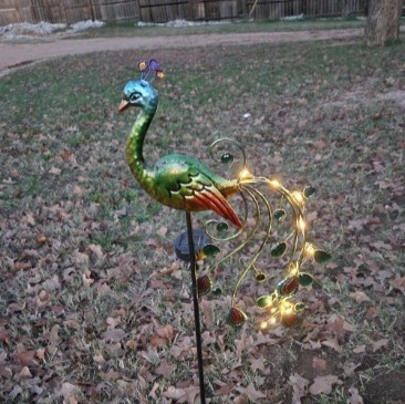 Solar Garden Lights, 39 Height Outdoor Metal Peacock Decorative Garden Stakes