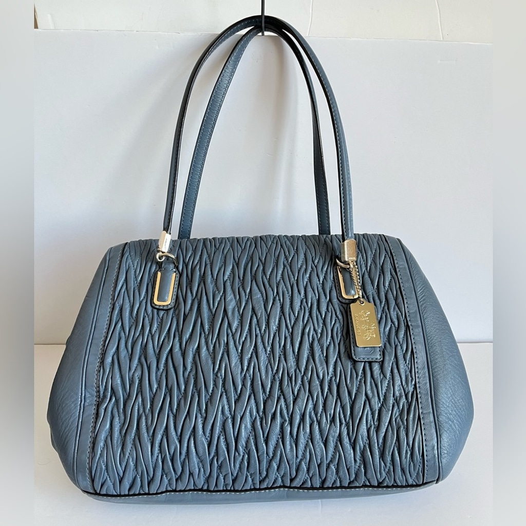 Coach Madison Madeline Satchel Gathered Leather Handbag Shoulder Bag Blue 25265