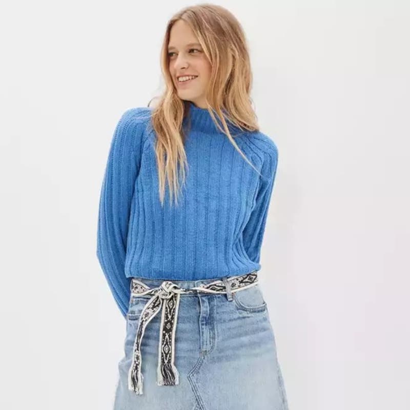 American Eagle Women's Blue Long Sleeve Knit Mock Neck Sweater Size XS