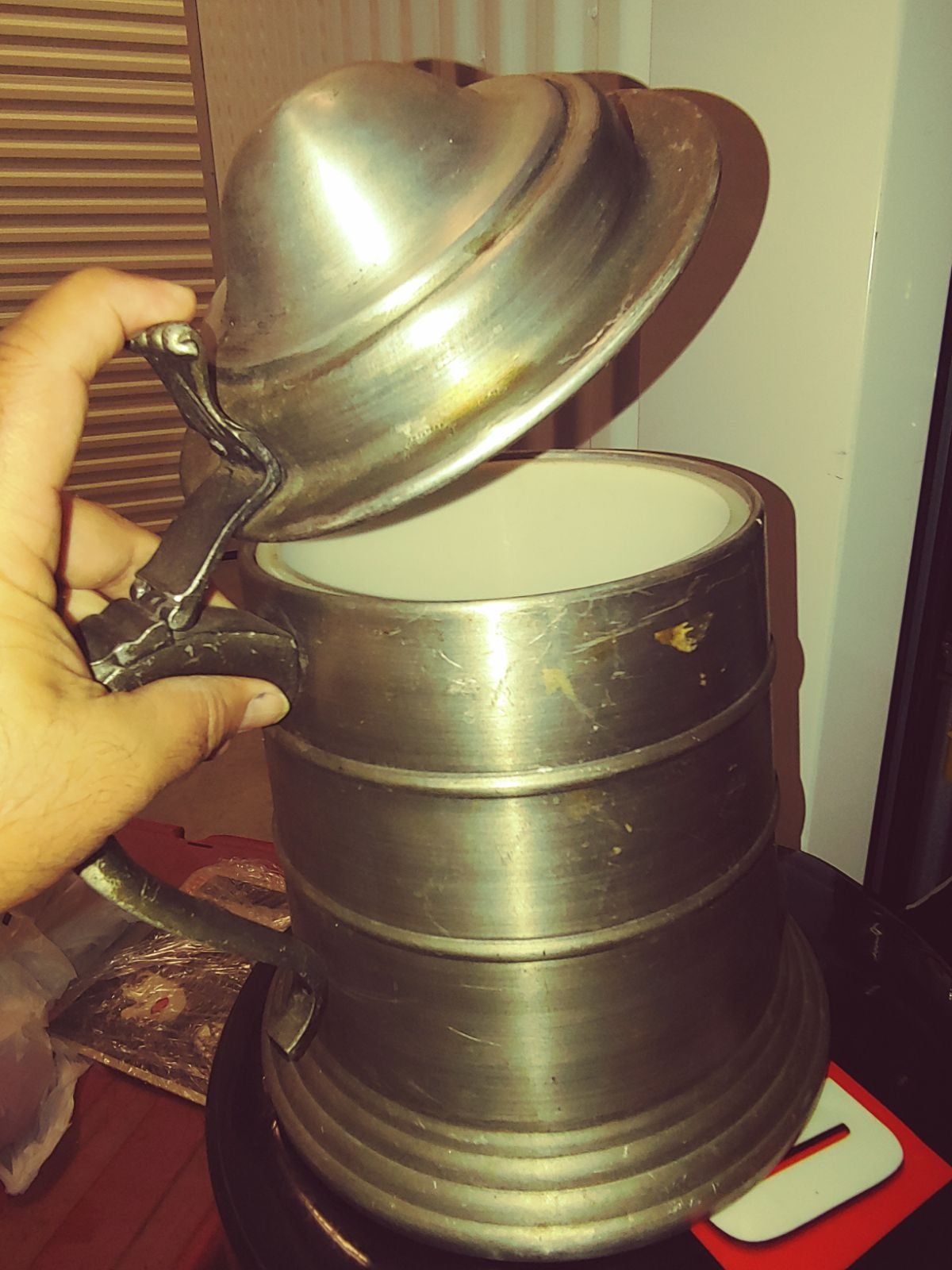 Vintage metal 12 Stein ice bucket