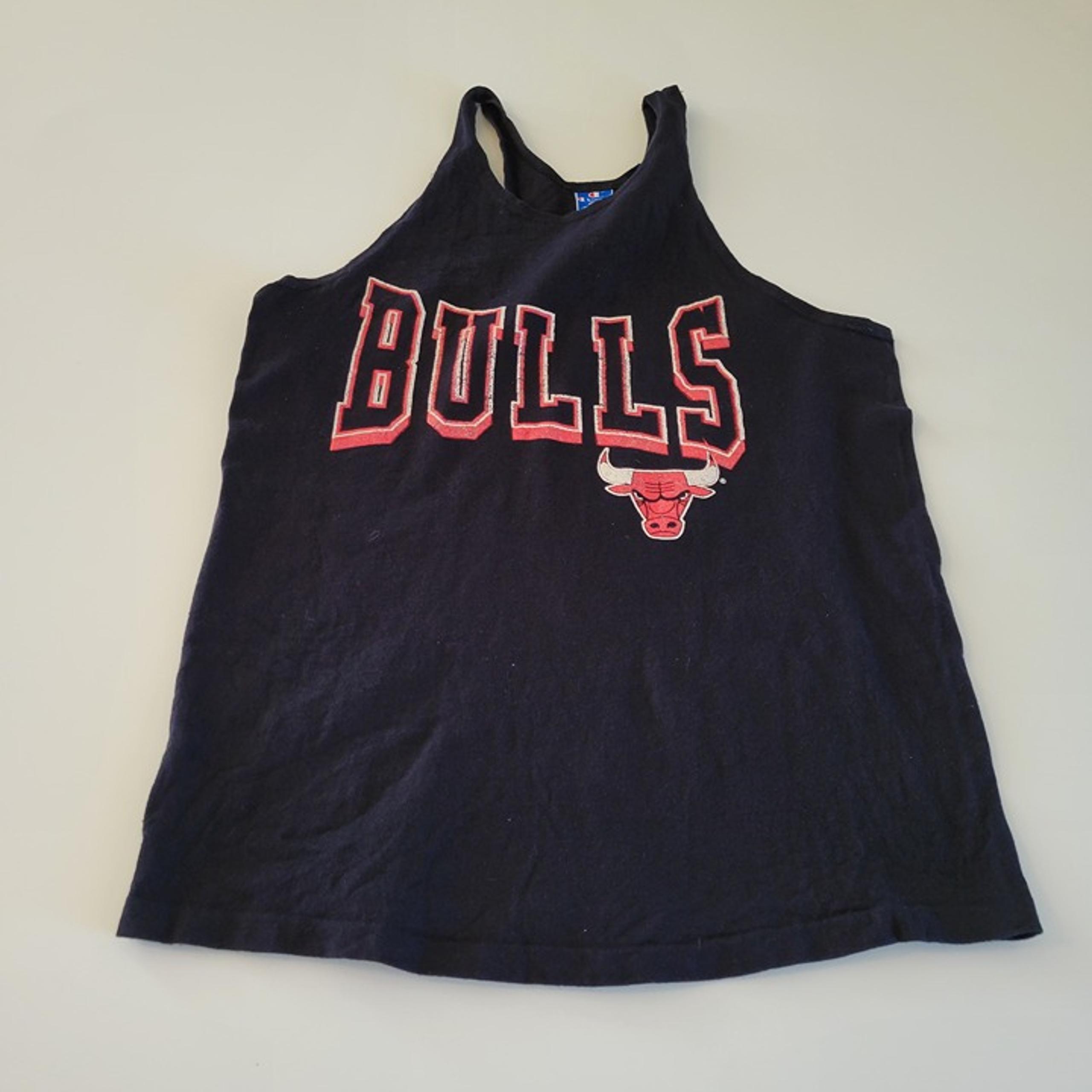 Vintage Champion Chicago Bulls Tank Top Spellout Logo Black Size L Made in USA