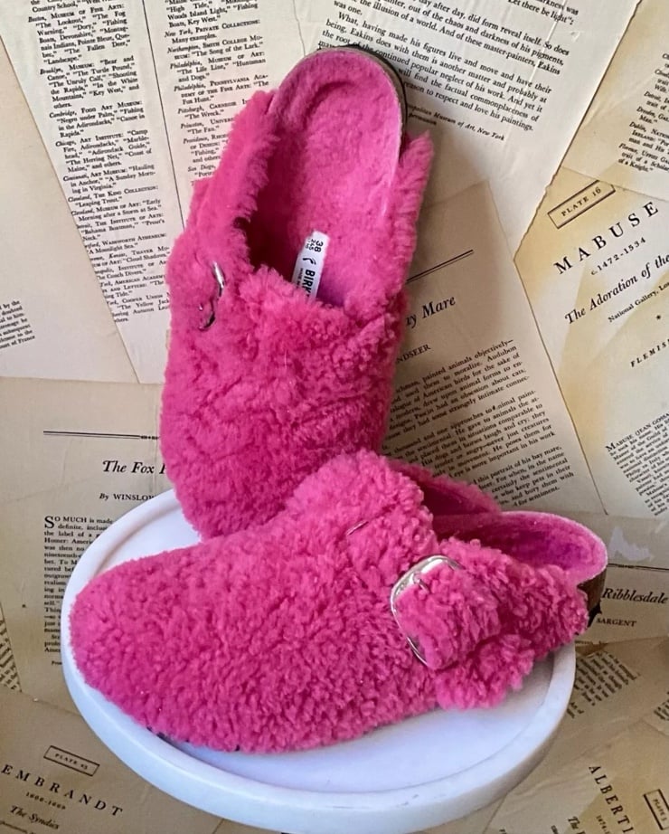 Free People Birkenstock Boston Teddy Clogs Faux Fur Medium Pink