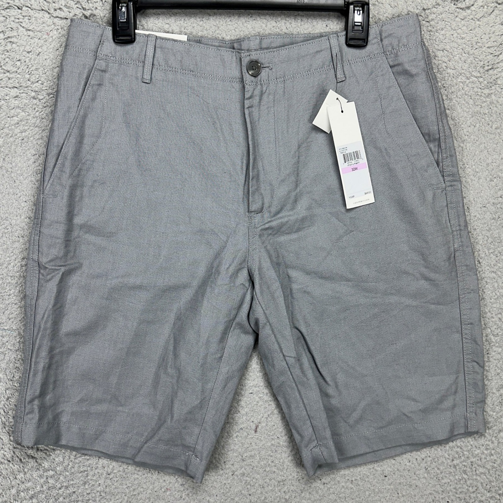 Calvin Klein Mens Linen Blend Shorts 32 Gray Flat Front Khakis Pocket Casual NEW