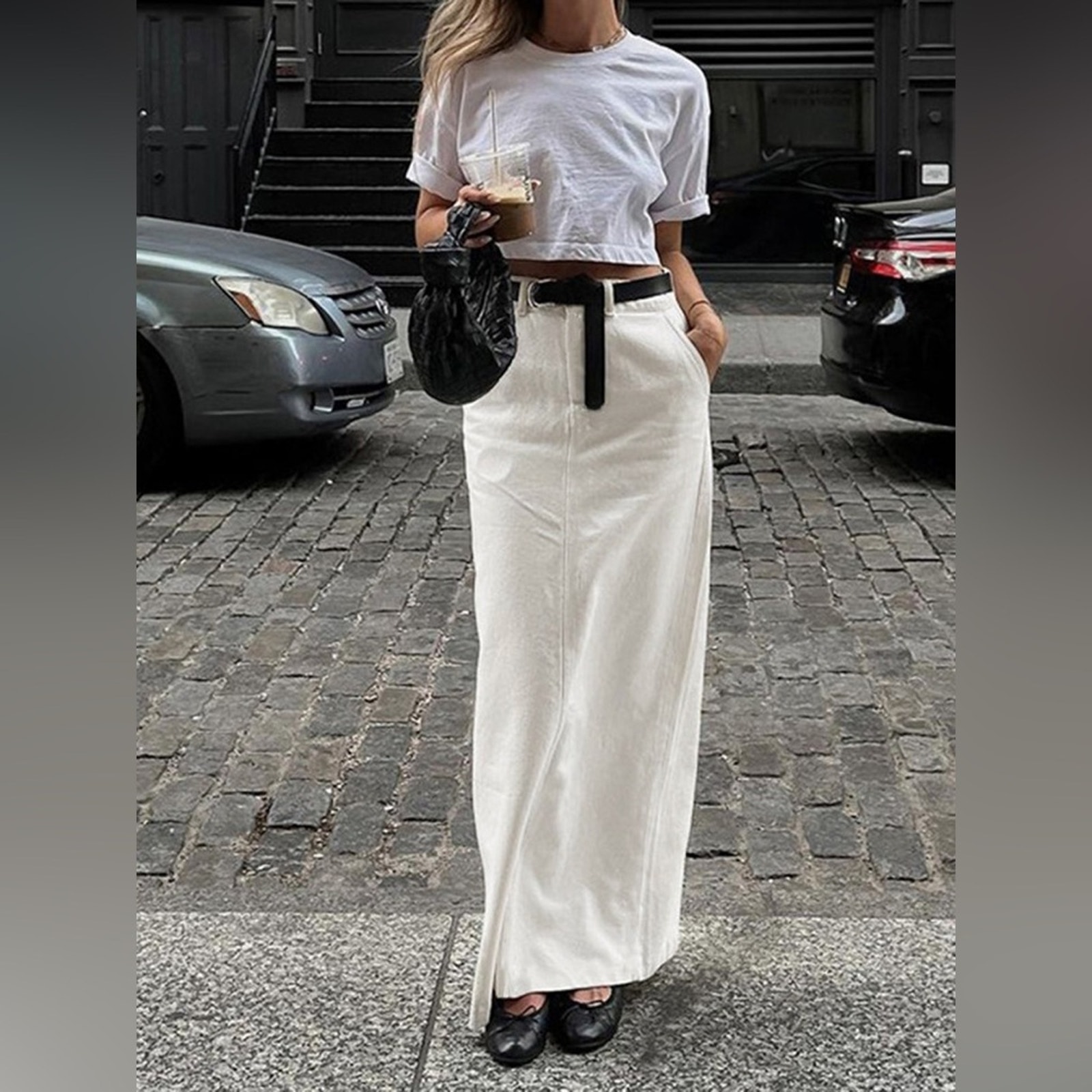 NWT Commense Parisian Slit Maxi Skirt Denim Minimalist Contemporary Large