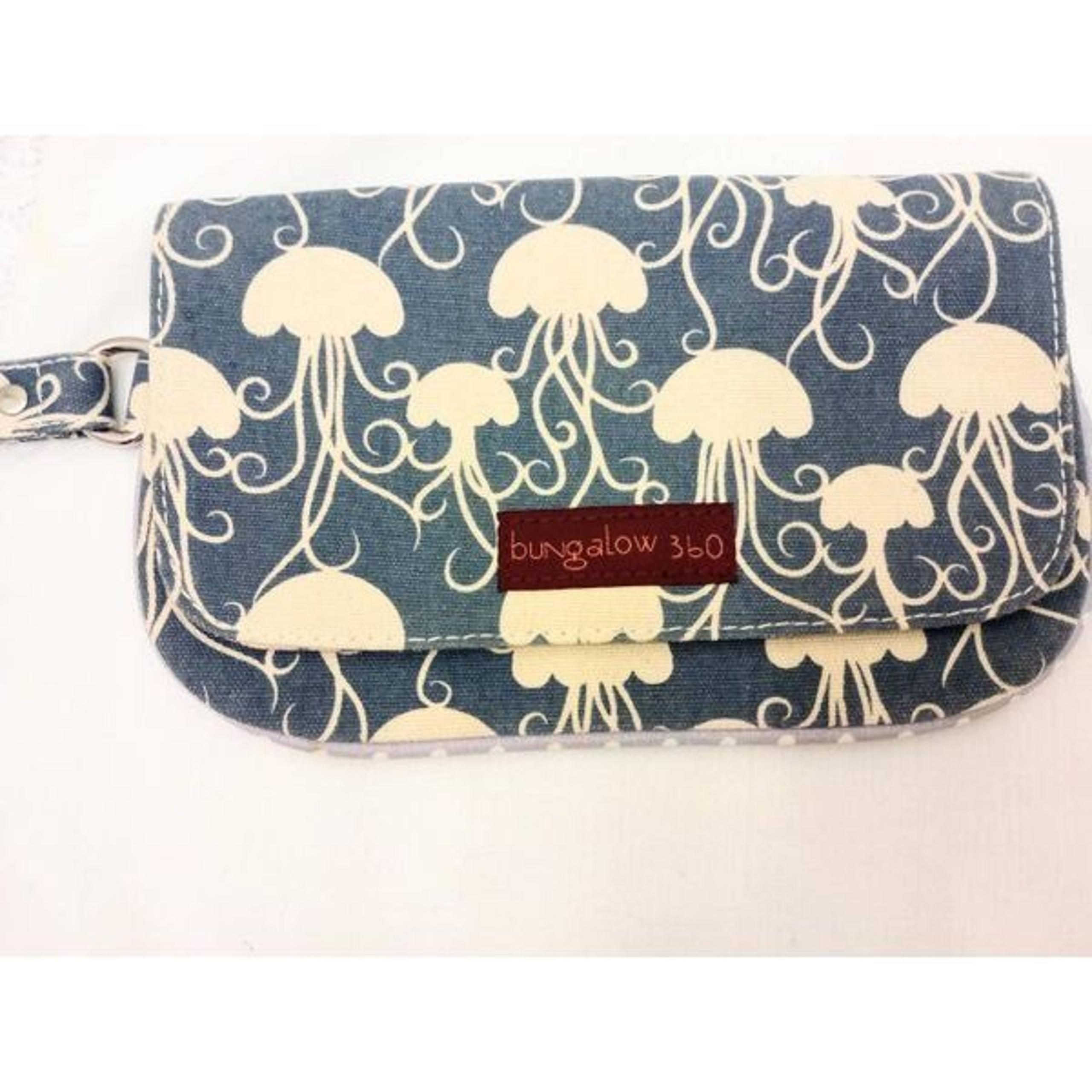Bungalow 360, canvas, blue, jellyfish wrist , satchel bag wallet