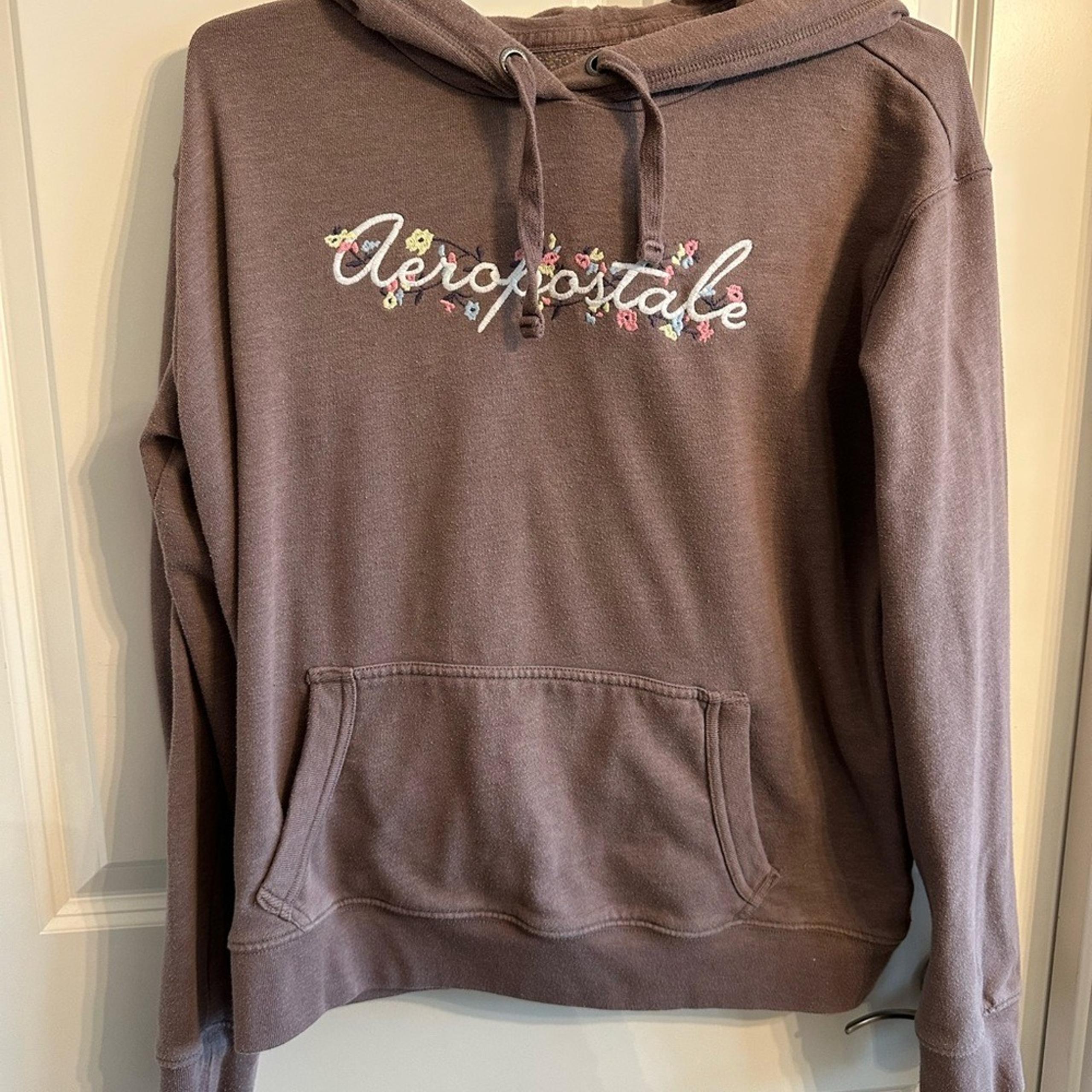 Vintage Aeropostale Women's Brown Hoodie Sweater