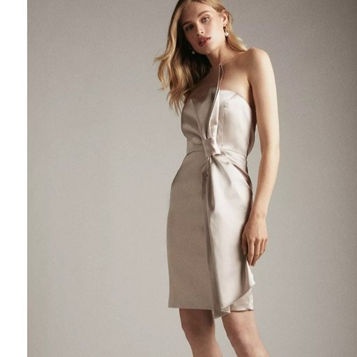 NWT KAREN MILLEN ITALIAN STRUCTURED SATIN BOW BANDEAU DRESS OYSTER 16