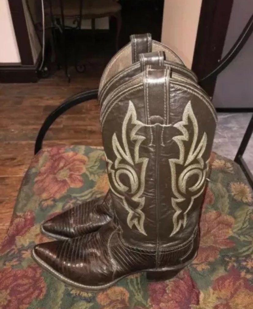 Justin Authentic Lizard Brown Cowboy Boots Vintage Sz 7.5B #L4711