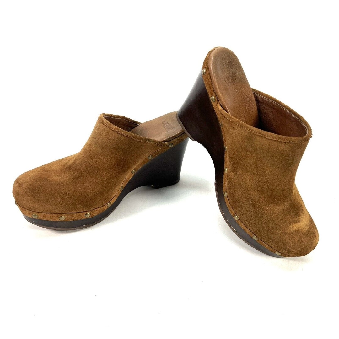 UGG Marsalis Women's 9 Clogs Brown Camel Suede Wood Sole Mule Slip On 1004261
