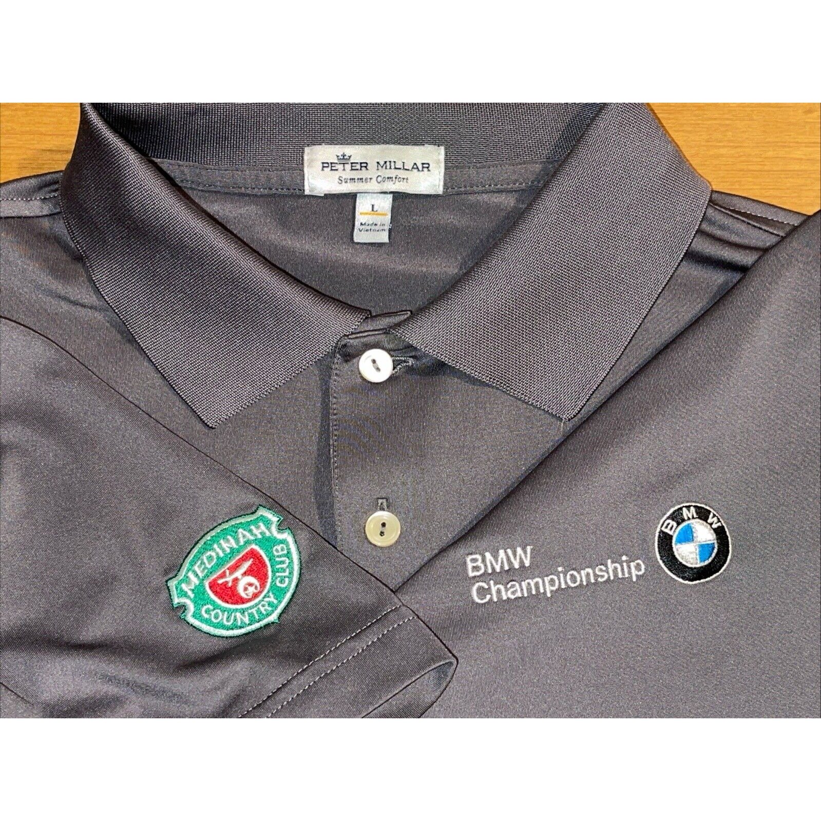 Peter Millar Shirt Men L Gray Polo Summer Comfort BMW Championship