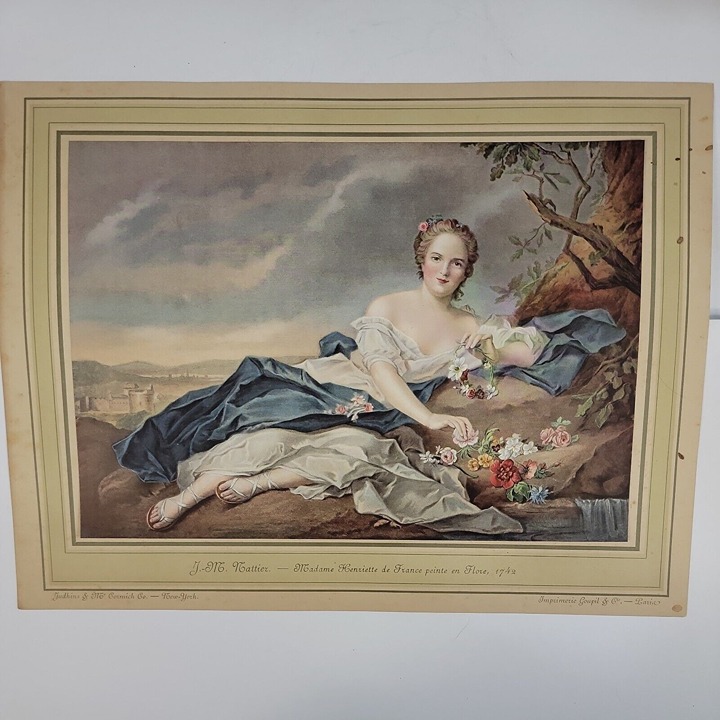 1916 Hand-colored Lithograph of Madame Henriette of France Painted in Flowers