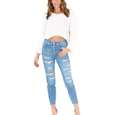 Free People Blossom Blue Rigid Crop Skinny Jeans Women's Size 26 Denim High Rise