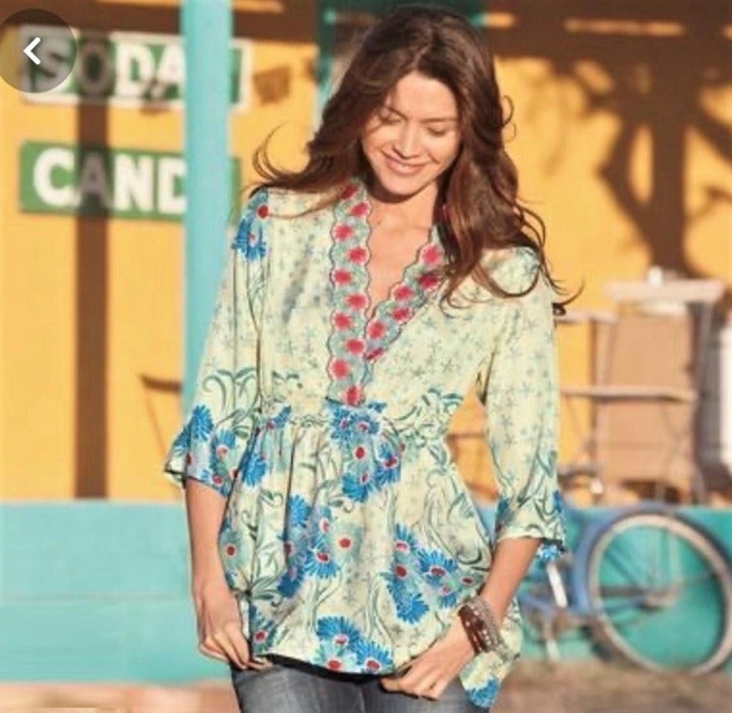 Sundance Silk Floral Tunic/Top XS/S Boho Glam Hippie Johnny Was Embroidered