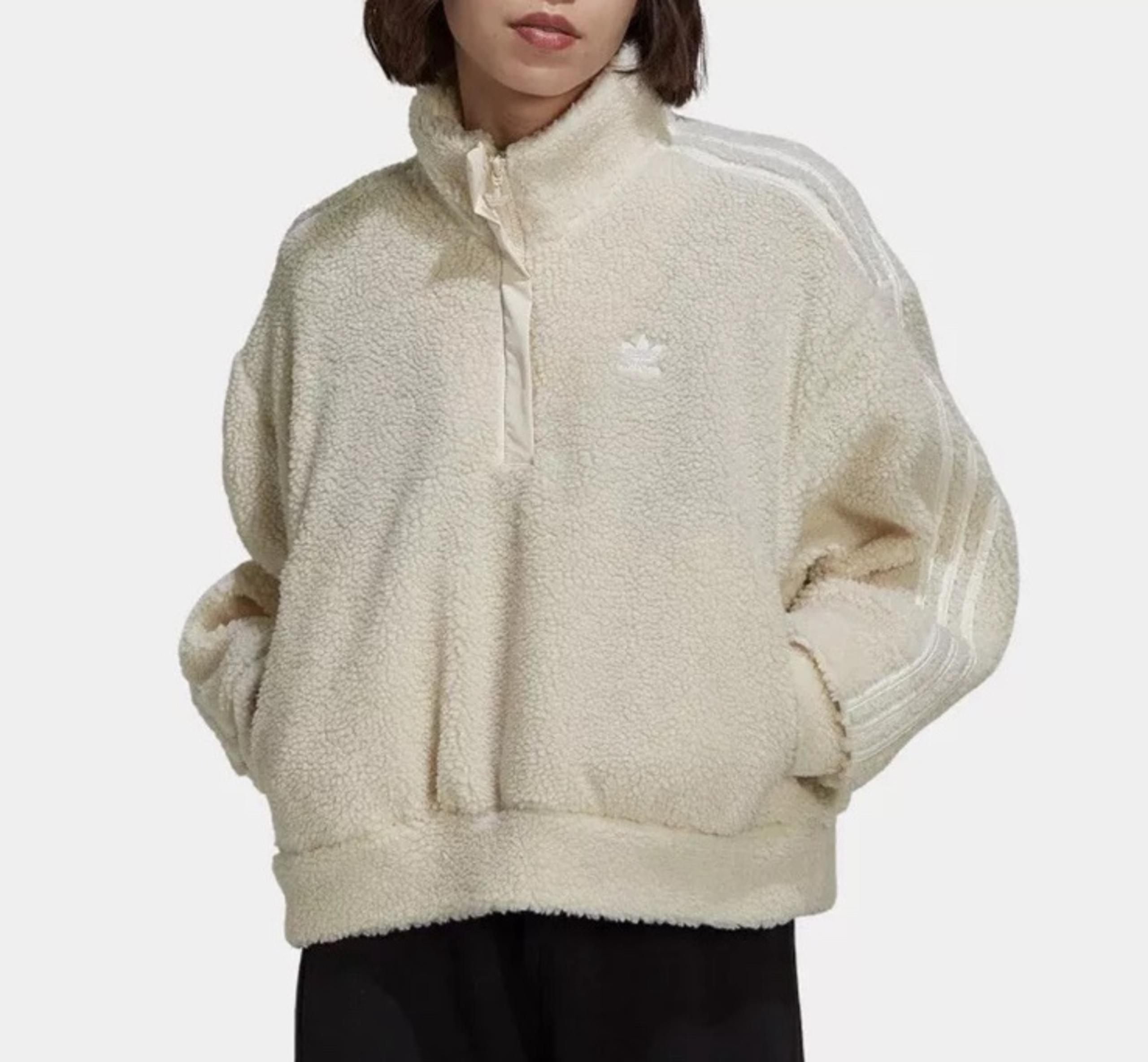 Adidas Half-Zip Fleece Sweatshirt Ivory Women's Winter Jacket Size M - NWT $70