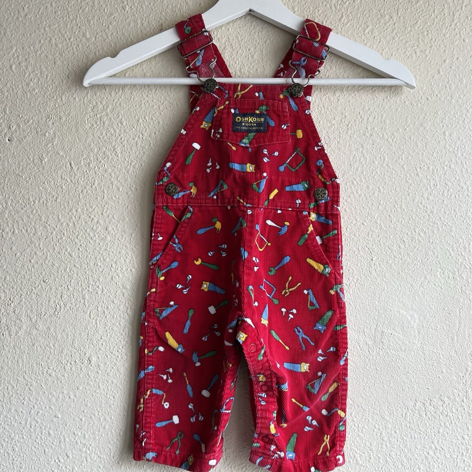 Vintage Oshkosh B'gosh Red Tools Corduroy Overalls 12 M