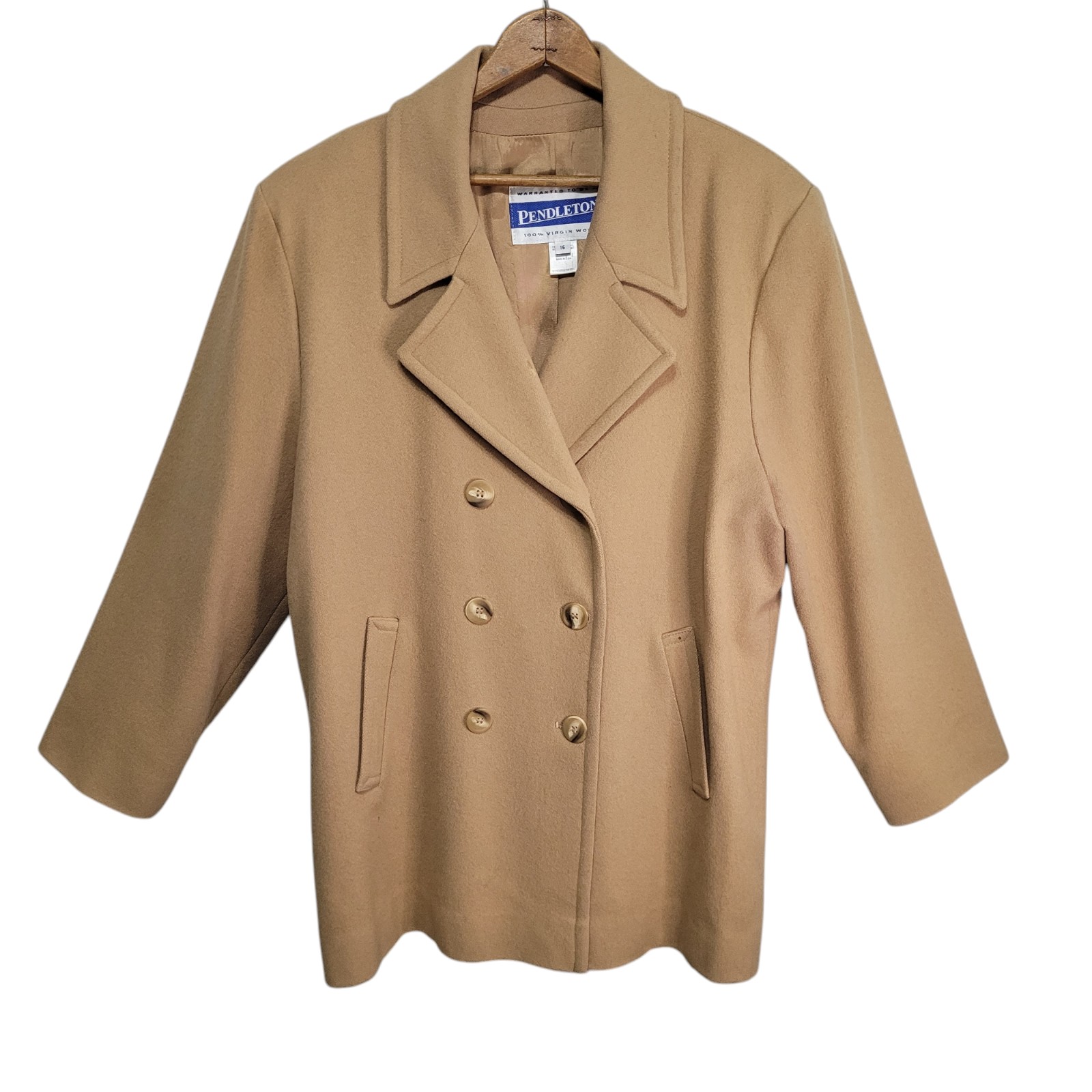 Vintage Pendleton 100% Pure Virgin Wool Camel Tan Overcoat Women’s Size 16