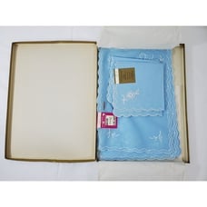 Vintage 8 Placemats & 8 Napkins Light Blue & White Terylene Made in Switzerland