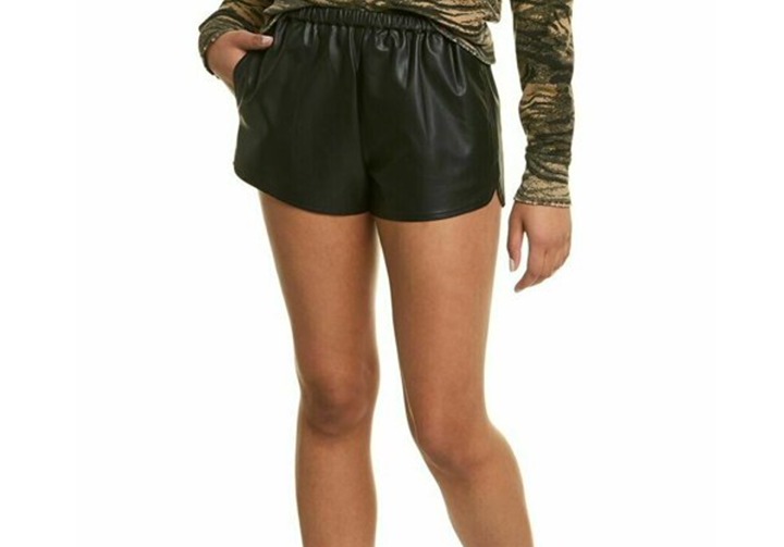 n:PHILANTHROPY Ezra Faux-Leather Dolphin Shorts Black Women's Size Medium