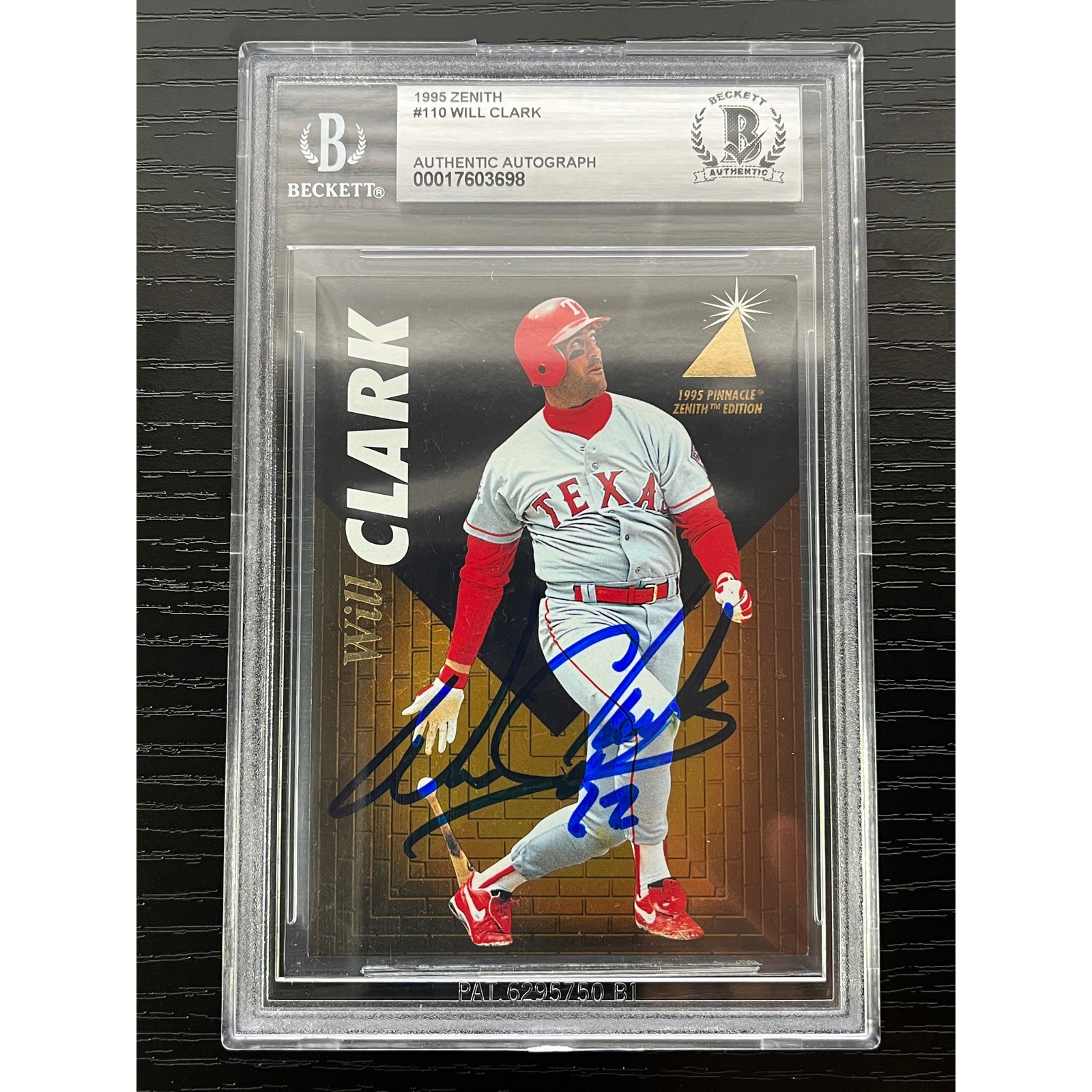 1995 Pinnacle Zenith #110 Will Clark Signed Card Beckett BAS