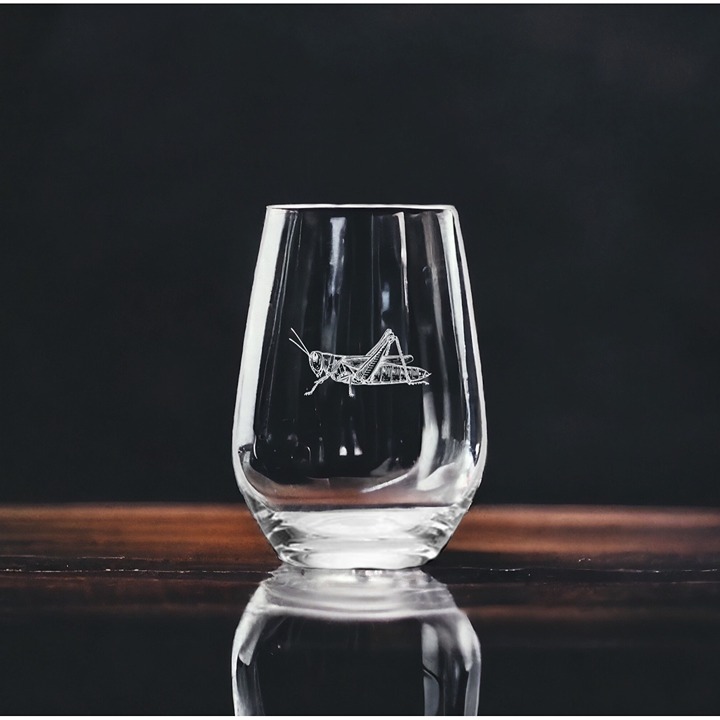 Grasshopper Stemless Wine Glasses x4 Premium 15 Oz Personalize Animal Gift NEW