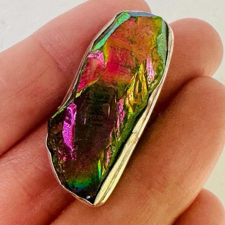 Sterling Silver 925 Green Titanium Druzy Quartz Gemstone Handmade Ring Size 8