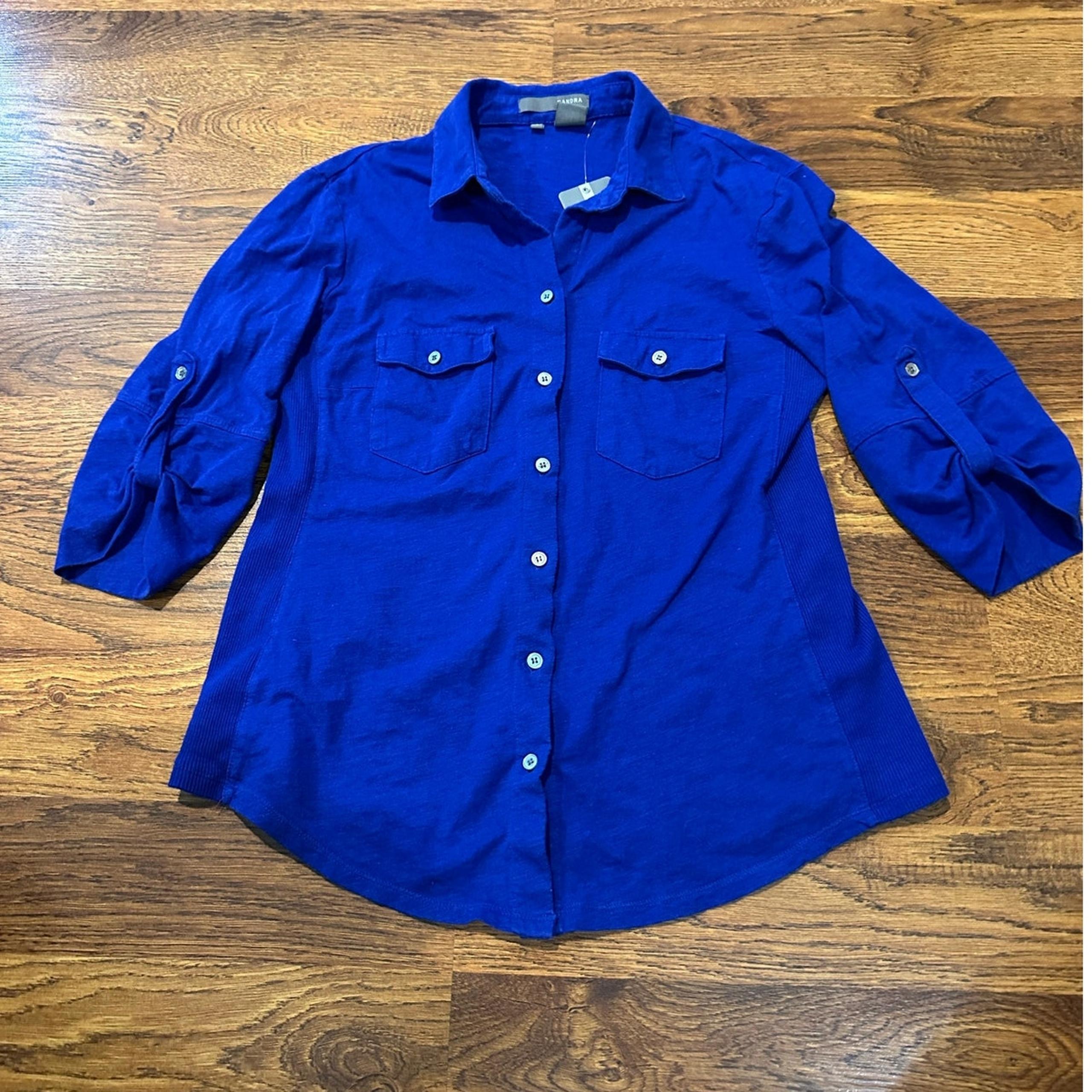 Sandra Ingrish Women's Cotton Button Down Top in Royal Blue Size Small Classic