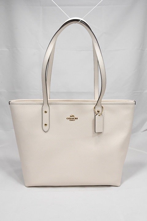 Large Coach Tote Chalk White Crossgrain Leather Purse with Zip Top NWT