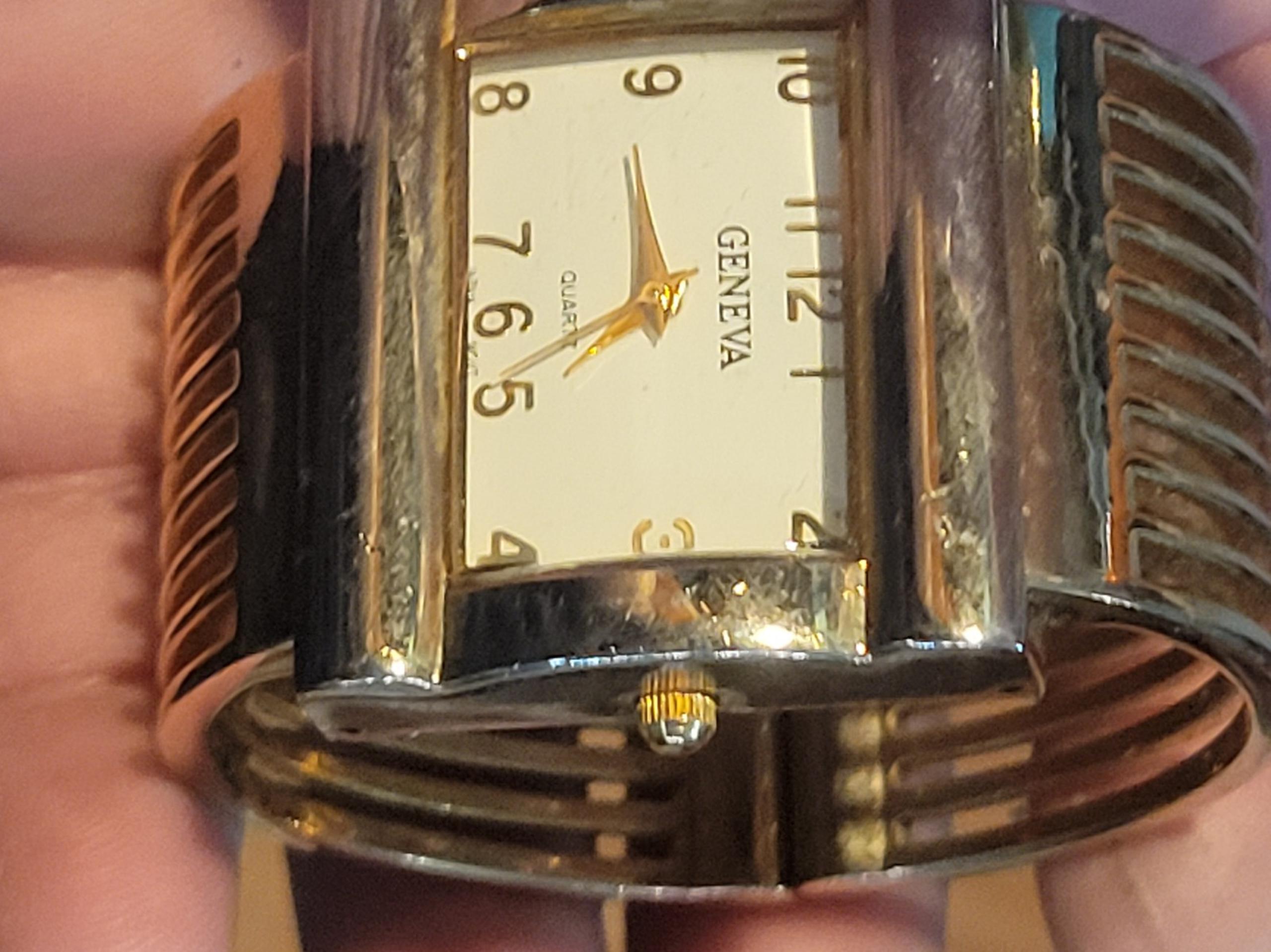 Geneva gold-tone cuff bracelet watch