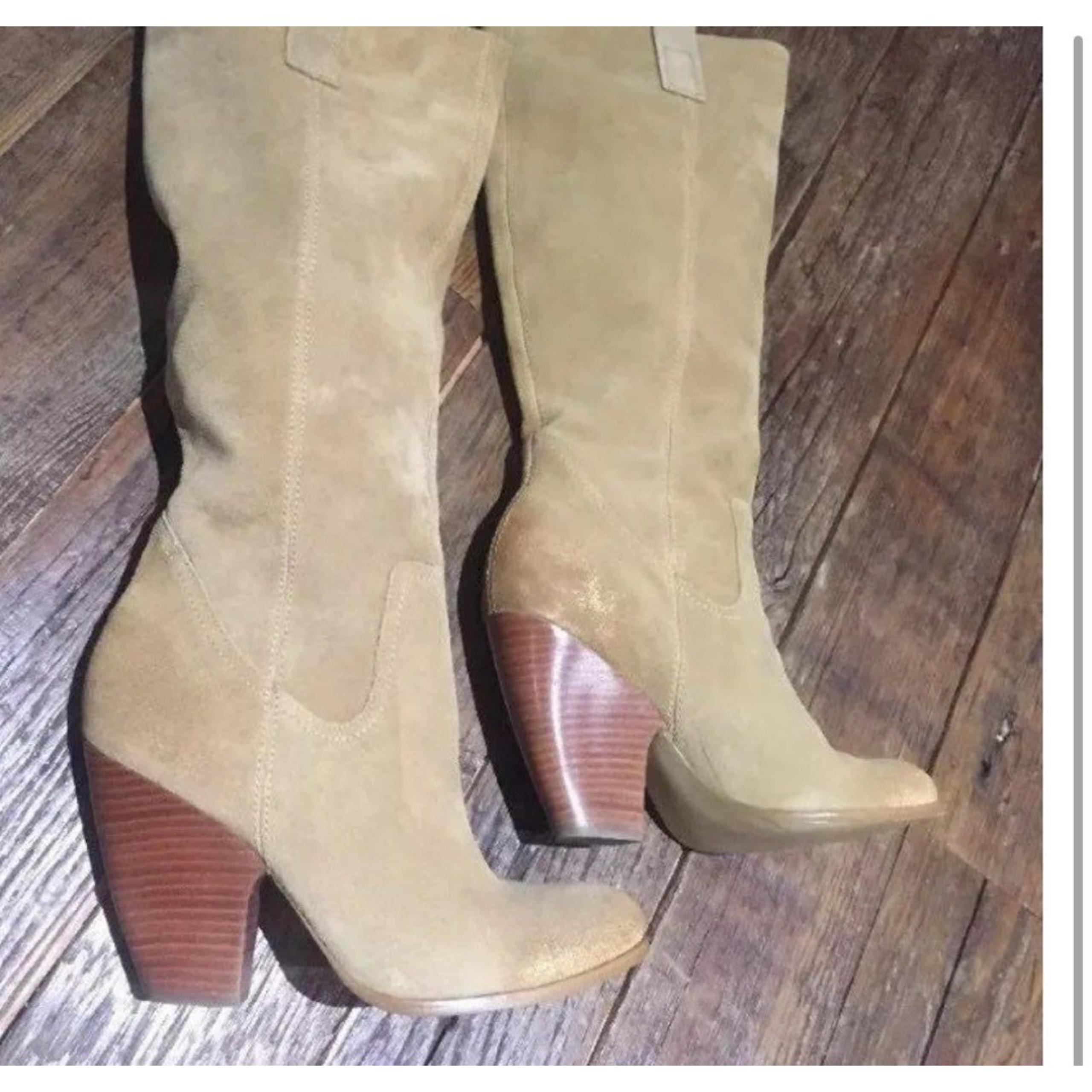 Carlos Santana Gold Shimmer Leather Suede Western Boots 7.5
