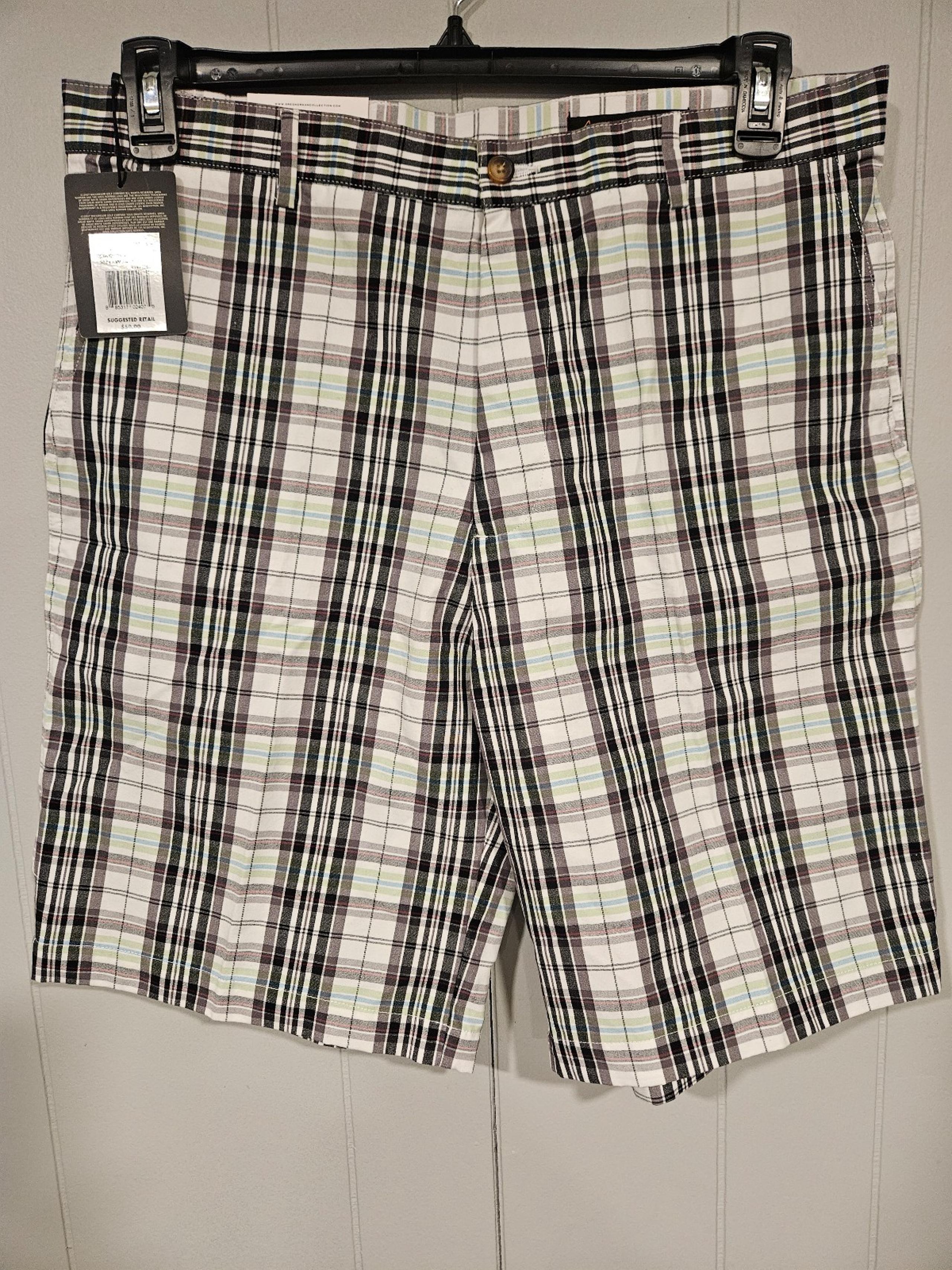 Greg Norman Classics Plaid Casual Flat Front Golf Chino Shorts Men’s 34 NWT