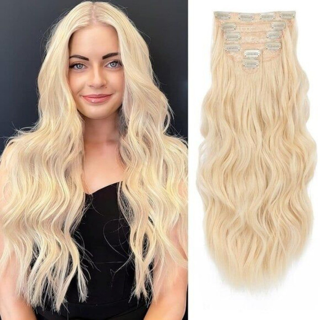 6PCS 20 Inch Wavy Curly Light Blonde Synthetic Clip-in Hair Extensions for Women